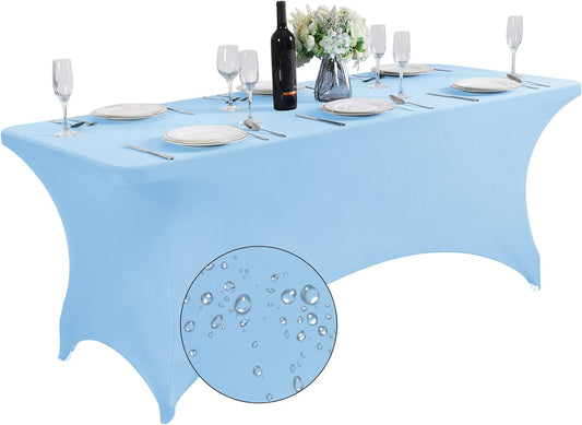 SuperO Waterproof Spandex Table Cover for 6FT Table Universal Fitted Stretch Tablecloth for Party, Banquet, Wedding and Events-Blue Mist