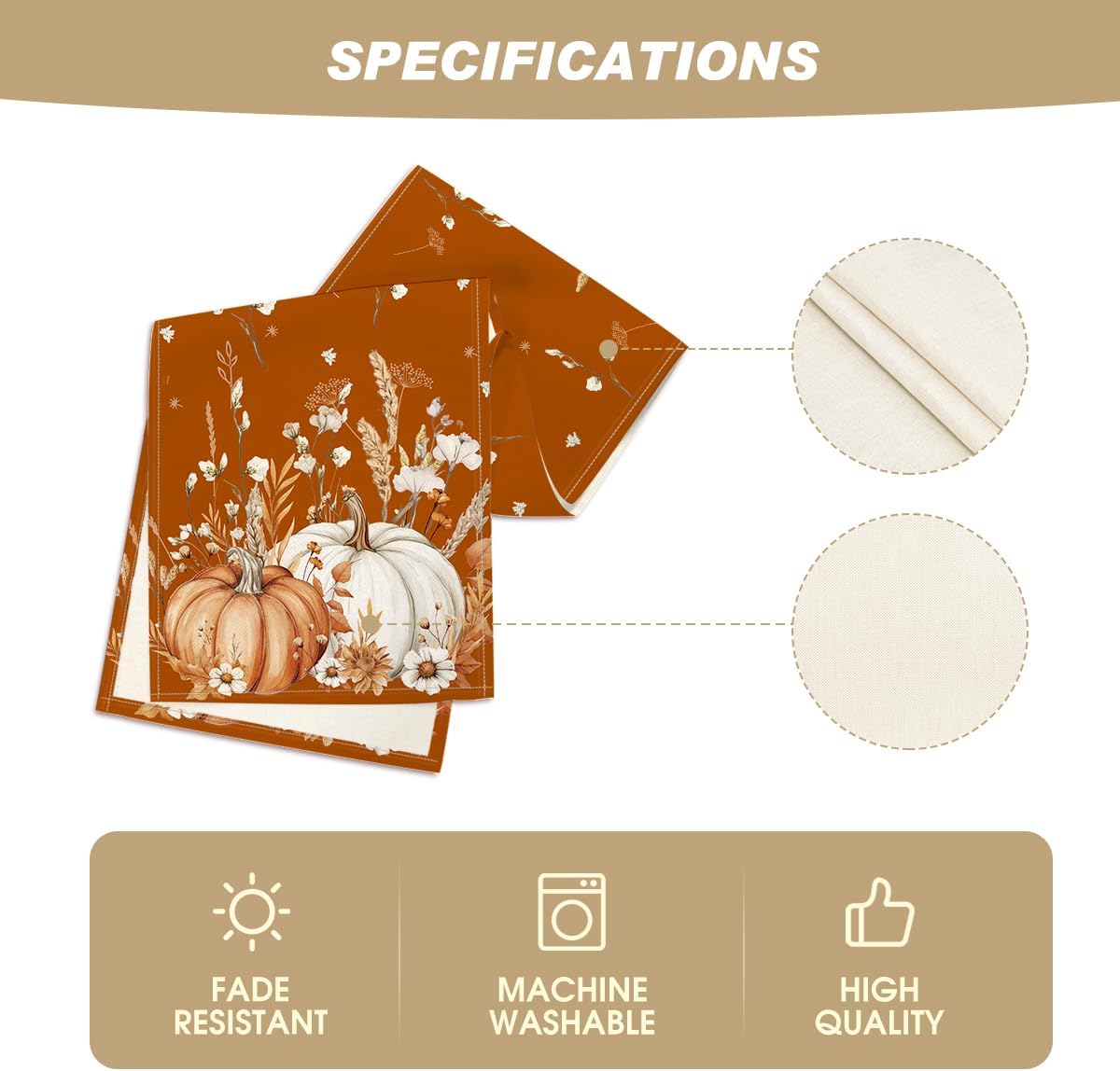 Artoid Mode Orange Pumpkins Leaves Flowers 210 GSM Fall Table Runner, Seasonal Autumn Kitchen Dining Table Decoration for Home Party Decor 13x108 Inch