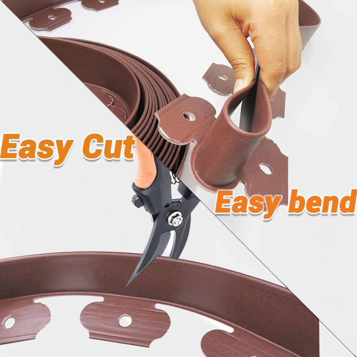 Landscape Edging Border, Plastic Edging for Landscaping, Garden Edging Border,Lawn Edging,Garden Borders,Flower Bed Edging no dig,Rubberific Landscape Edging, (Plastic Stakes, Brown-66Feet)