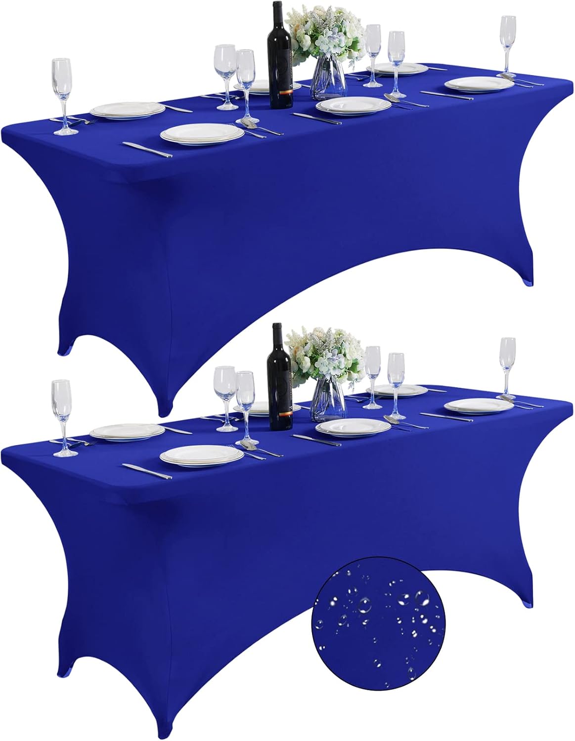 SuperO 2Pack Waterproof Spandex Table Cover for 6FT Table Universal Fitted Stretch Tablecloth for Party, Banquet, Wedding and Events-Royal Blue