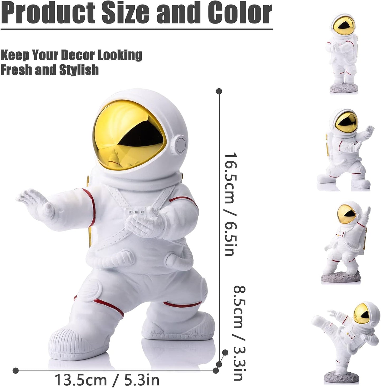 XMGZQ Astronaut Figurine, White and Gold Kung Fu Spaceman Statue, Office and Room Decor for Men, Outer Space Desk Accessories