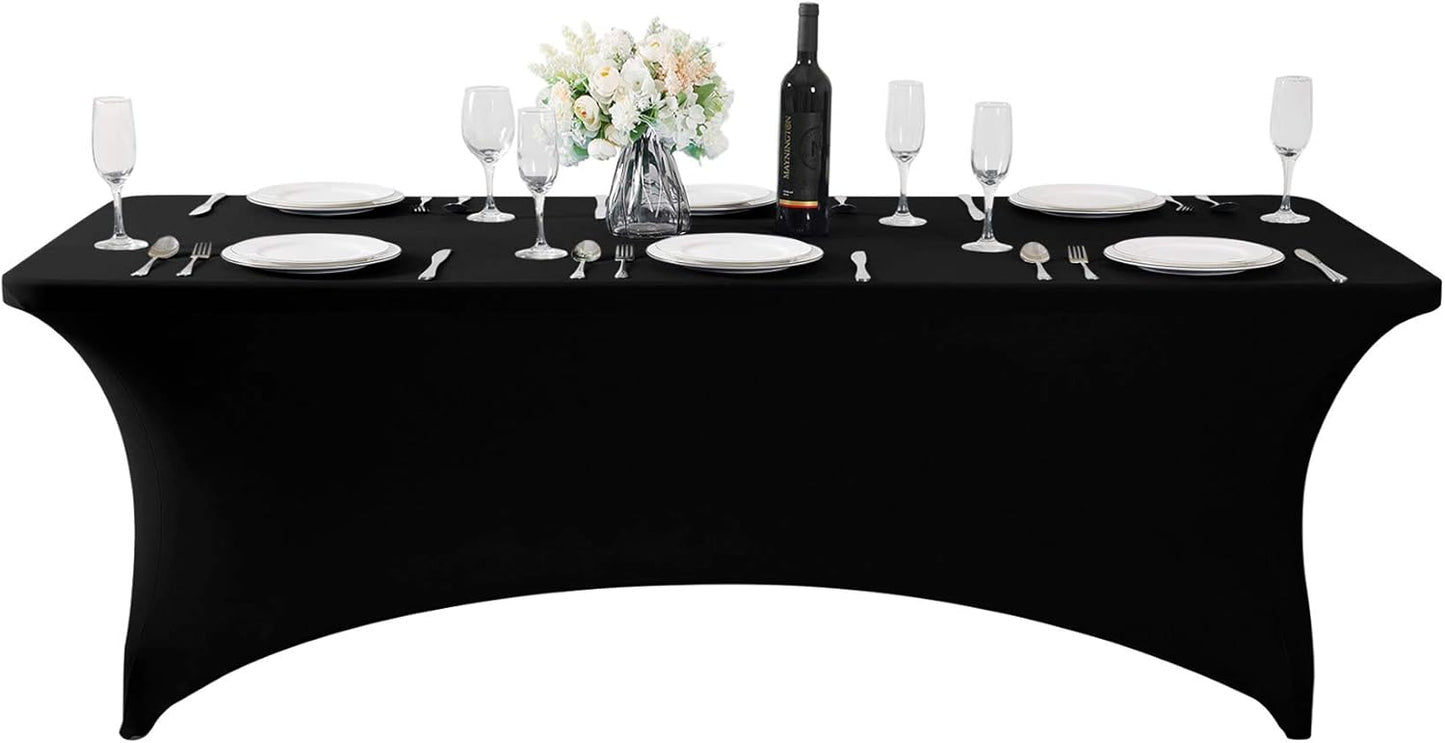 Spandex Table Cover for 8FT or 4ft or 6ft Table Universal Fitted Stretch Tablecloth for Party, Banquet, Wedding and Events-Black
