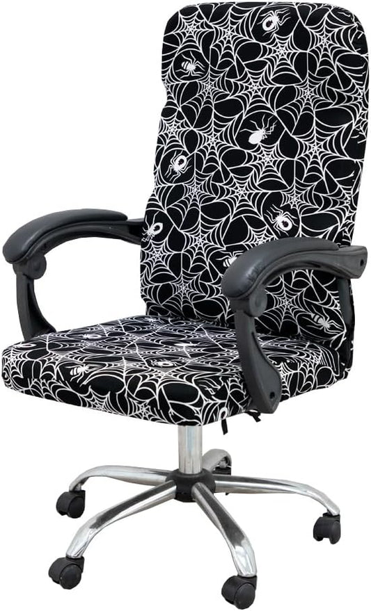 Halloween Office Chair Covers Gothic Spider Web Spooky Spider on Black Horror Theme Print Stretchable Slipcover for Modern Simplism Style High Back Boss Chair (No Chair)(Halloween02, L)…