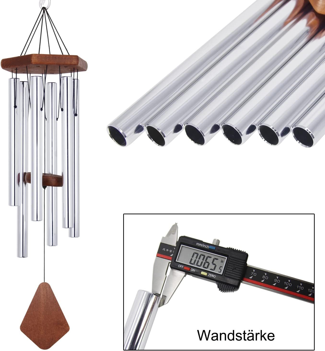 ASTARIN Memorial Wind Chimes for Outside, 30'' Deep Tone, Sympathy Wind-Chime Personalized with 6 Tuned Tubes, Elegant Chime for Garden Patio Balcony and Home Silver