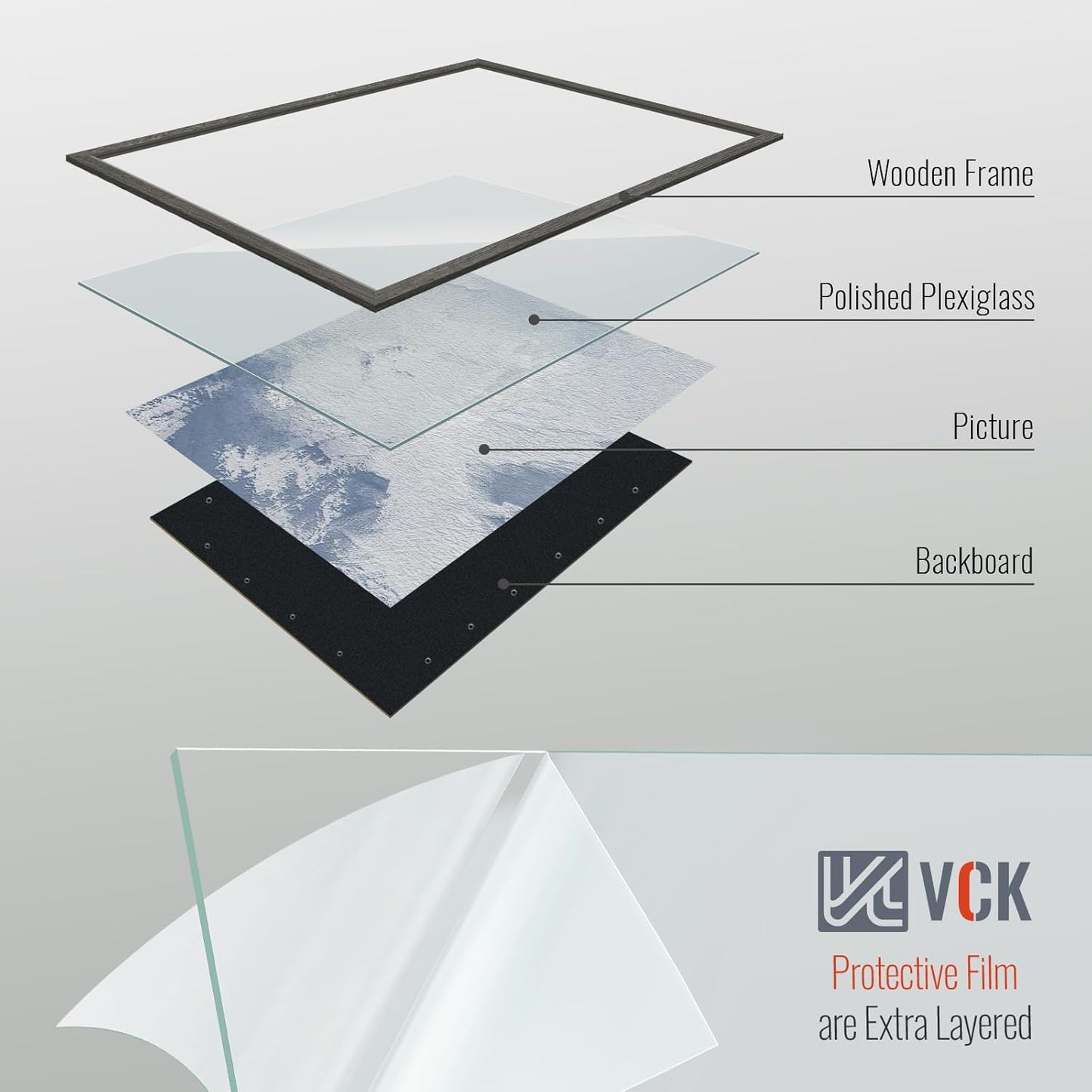 VCK 20x30 Frame 3 pack, Grey Solid Wood Poster Picture Frame, Exclusive Wood Grain, Wall Mounting Hanging