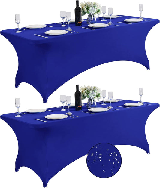 SuperO 2Pack Waterproof Spandex Table Cover for 8FT Table Universal Fitted Stretch Tablecloth for Party, Banquet, Wedding and Events-Royal Blue
