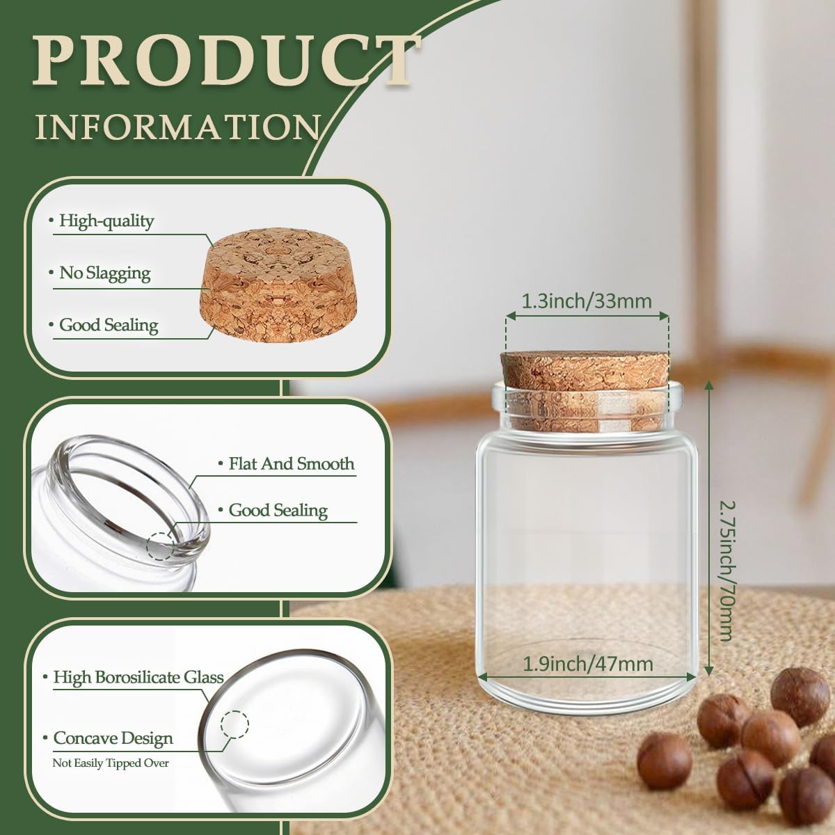 JIUYUE 4 pcs 80 ml Small Glass Bottles with Cork(2.7 oz-1.85x2.75 inch)