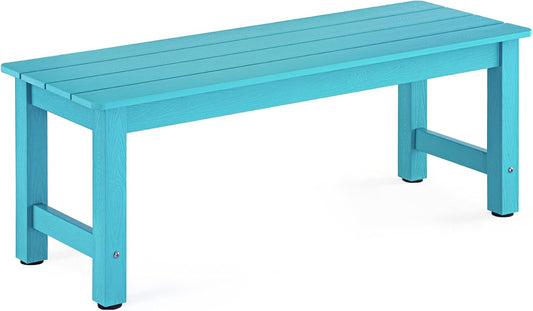 Outdoor Bench, 2-Person Poly Lumber Garden Bench, All-Weather Patio Bench Will not Rot and Fade for Garden, Porch, Backyard and Park, Easy Installation, Blue