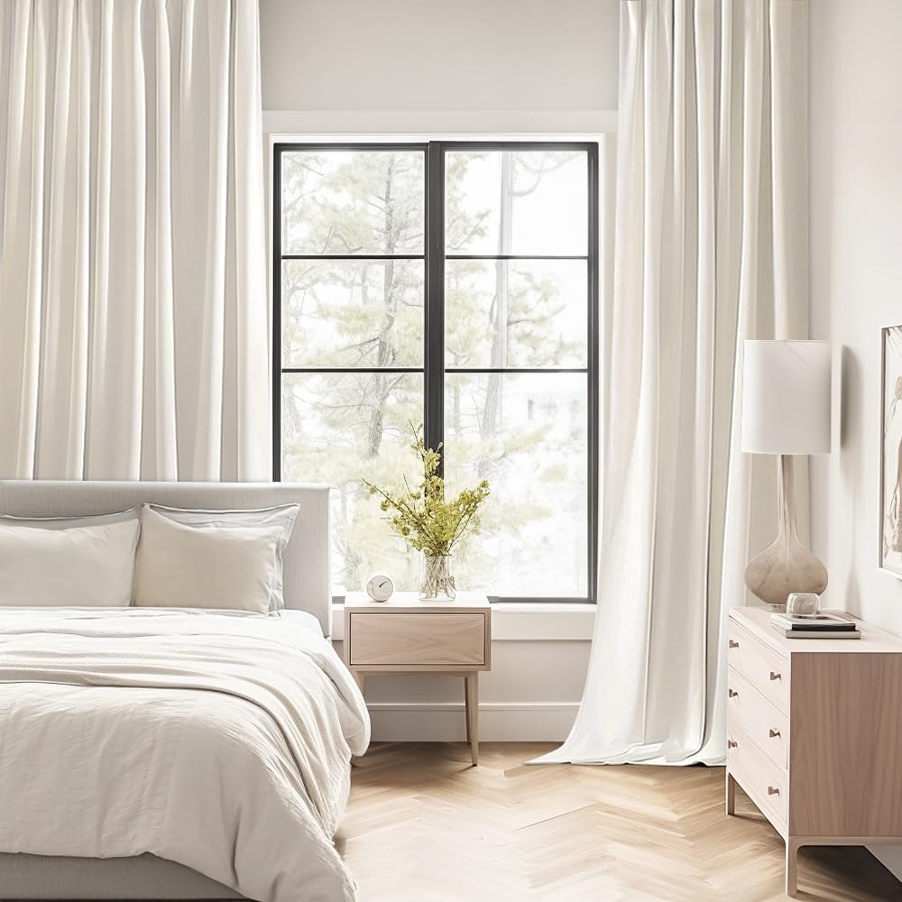 MIULEE Ivory Back Tab Blackout Curtain 96 Inch Long 2 Panels Set for Bedroom, Rod Pocket/Pinch Pleat Thermal Insulated Living Room Darkening Pleated Light Blocking Floor to Ceiling Drape