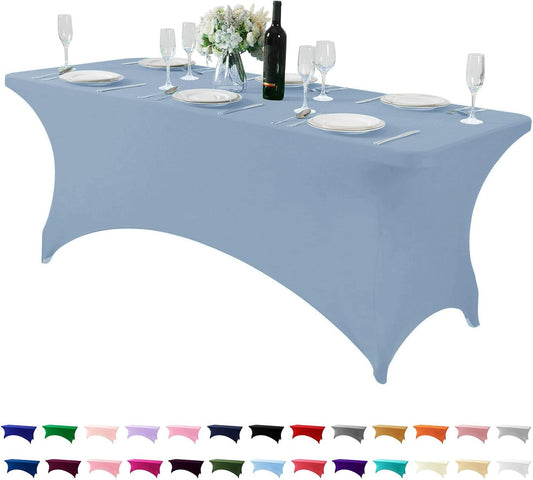 Spandex Table Cover for 6Ft or 4fT or 8ft Table Universal Fitted Stretch Tablecloth for Party, Banquet, Wedding and Events-Dusty Blue
