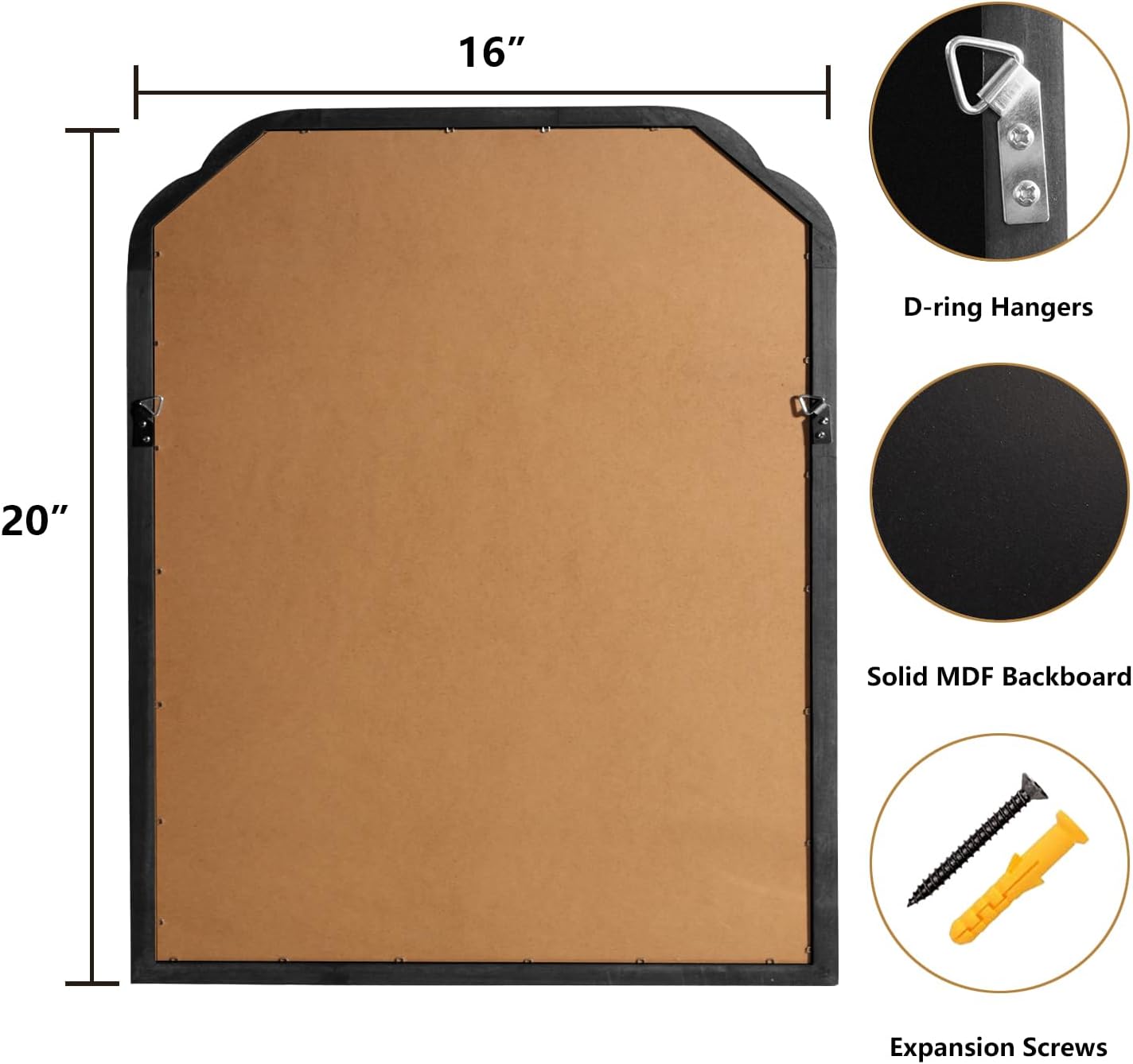 WallBeyond Wood Bathroom Mirrors for Wall Mounted, 16" x 20" Rustic Wood Frame Wall Mirrors Decorative for Living Room or Bedroom Vanity Mirror (Black)