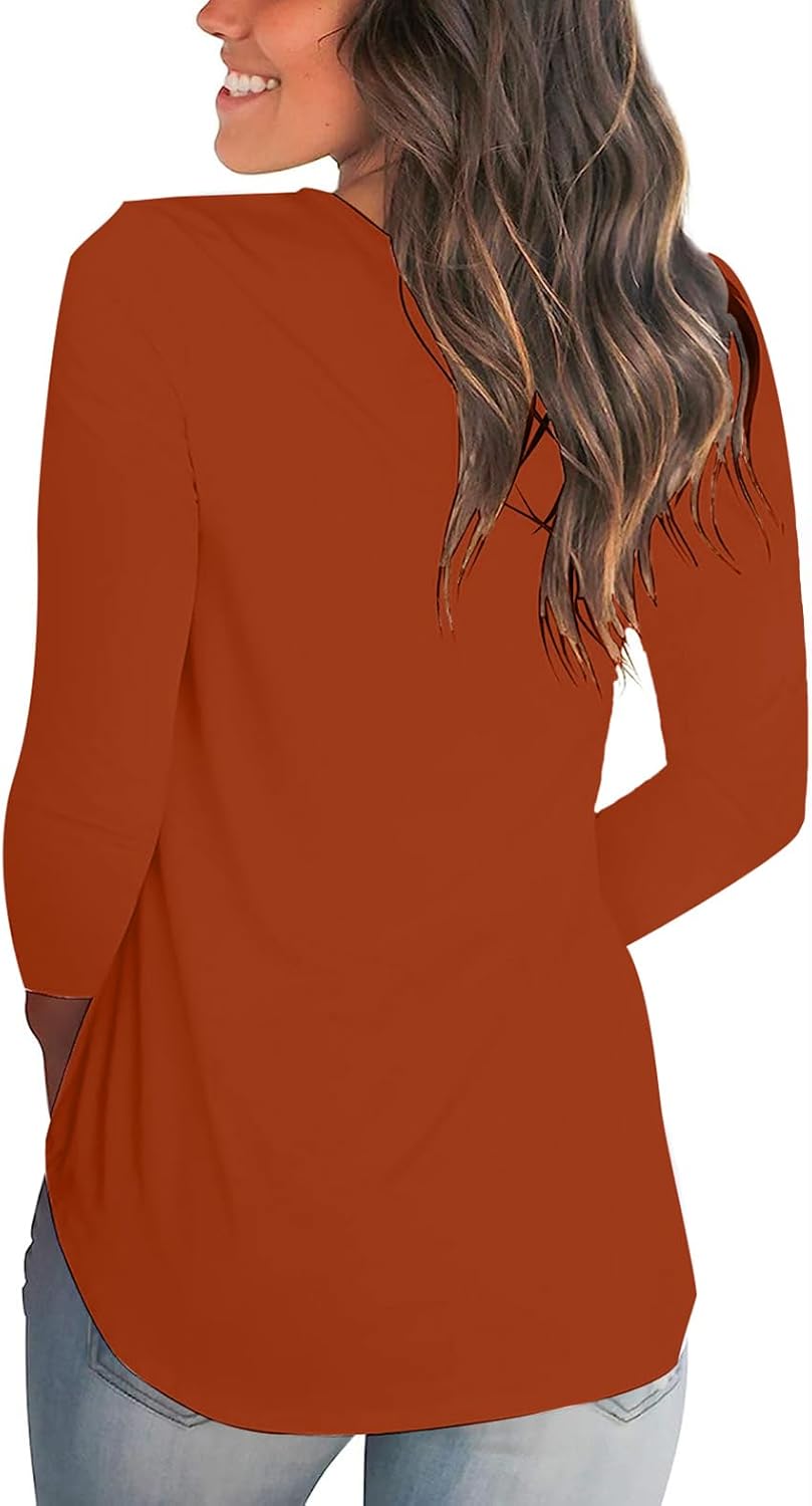 Tobrief Women's Long Sleeve V-Neck Shirts Fall Graphic Tees Loose Casual T-Shirt