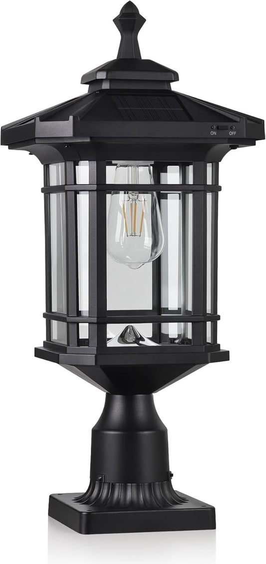 Kemeco Solar Post Light Outdoor, ST4338Q Dusk to Dawn Post Lamp Solar Powered with Pier Mount Base for Pole Pillar Gates Yard Garden Pathway
