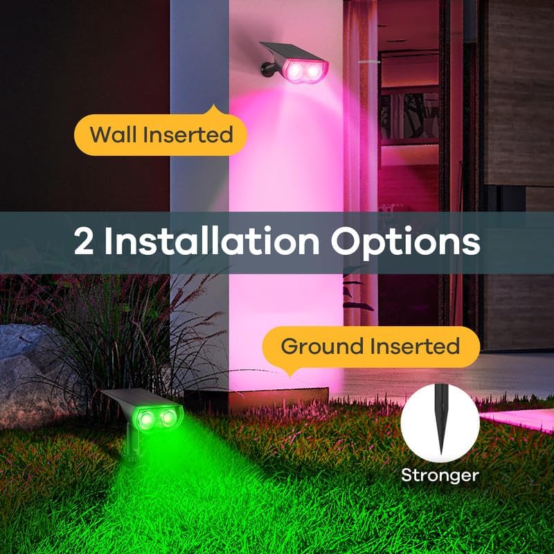 Linkind Solar Lights Outdoor Waterproof IP67, StarRay RGB Solar Spot Lights Outdoor, Color Changing Outdoor Solar Lights for Yard, Garden, Pathway, Decorations (Multicolor, 4 Pack)