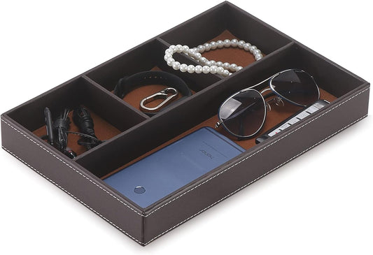 Desktop Storage Organizer, Nightstand or Dresser Organizer, Valet Tray, Entry Table Organizer, Modern bedside Box,PU Leather Drawer Storage Organizer Decorative Trays.