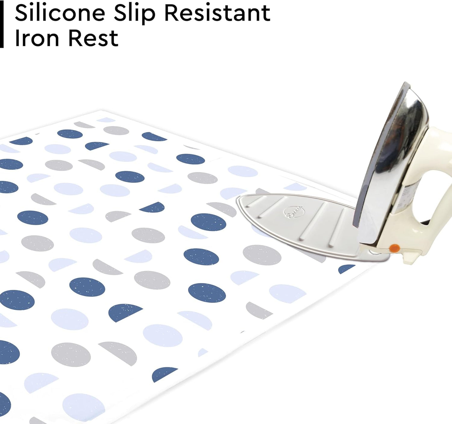 Encasa XO Ironing Mat/Pad (Large 48"x28") with 3mm Padding & Silicone Iron Rest for Steam Pressing on Tabletop or Bed - Heat Resistant, Portable, Quilting & Travel Blanket - Blue Moon