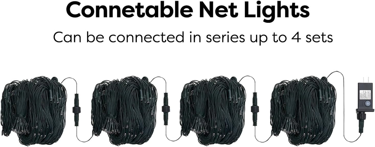 WBao Outdoor Christmas Lights, 360LED 11.5ft x 6.9ft Net Lights with 8 Modes, Timer, UL Certified, End to End Connectable, Waterproof for Lawn, Bushes, Trees Outdoor Christmas Decorations, Warm White