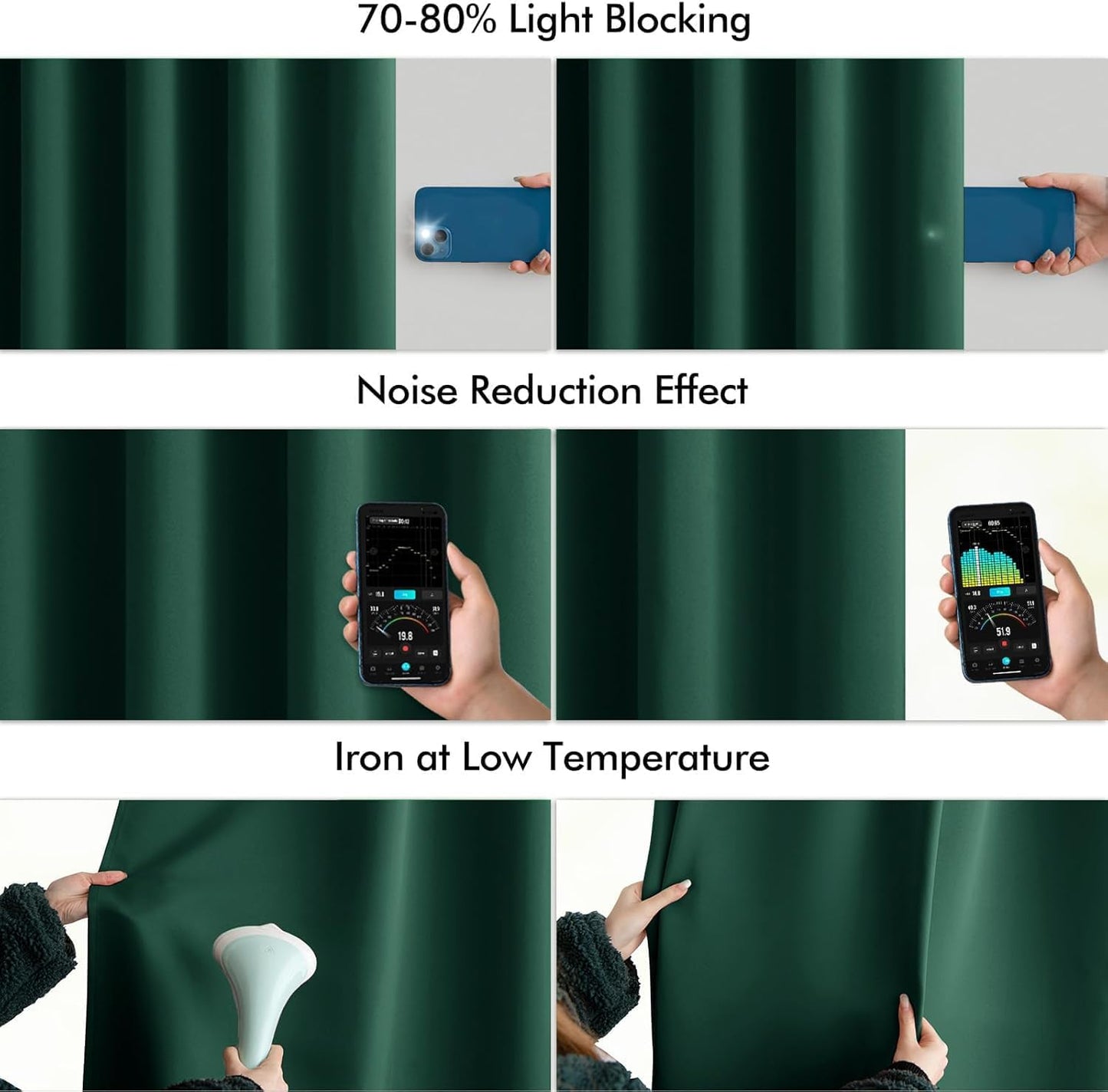 MIULEE Hunter Green Back Tab Blackout Curtains 84 Inch Length 2 Panels Set for Living Room Bedroom, Rod Pocket/Pinch Pleat Thermal Insulated Room Darkening Pleated Light Blocking Drapes