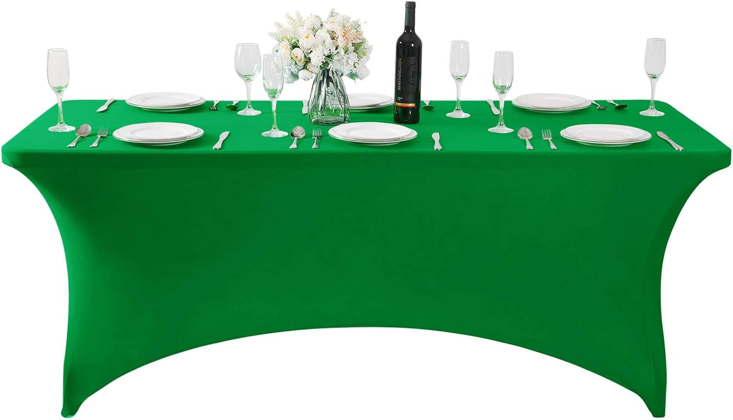 SuperO 2Pack Waterproof Spandex Table Cover for 6FT Table Universal Fitted Stretch Tablecloth for Party, Banquet, Wedding and Events-Emerald