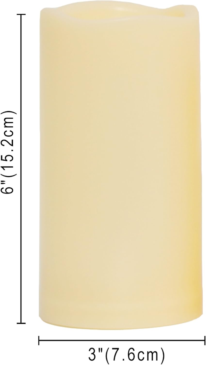 CANDLE CHOICE 3 Waterproof Outdoor Battery Operated Flameless LED Pillar Candle with Timer Flickering Plastic Resin Electric Decorative Light for Lantern Patio Garden Home Decor Party Wedding