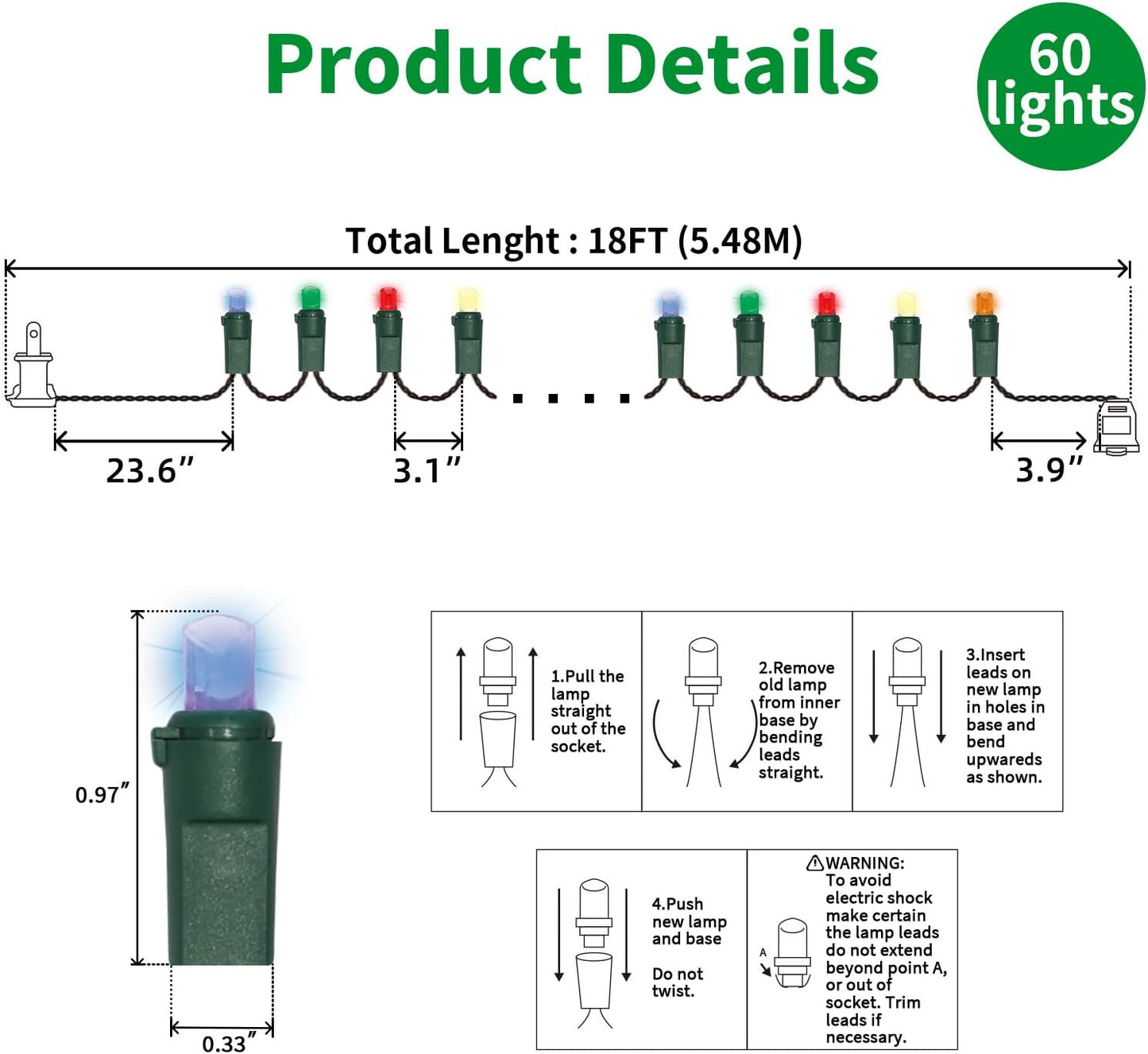 60 Count Multicolor- String Lights - LED Christmas Lights, Mini led Lights for Indoor Outdoor Home Holiday Party Wedding Independence Day Decoration