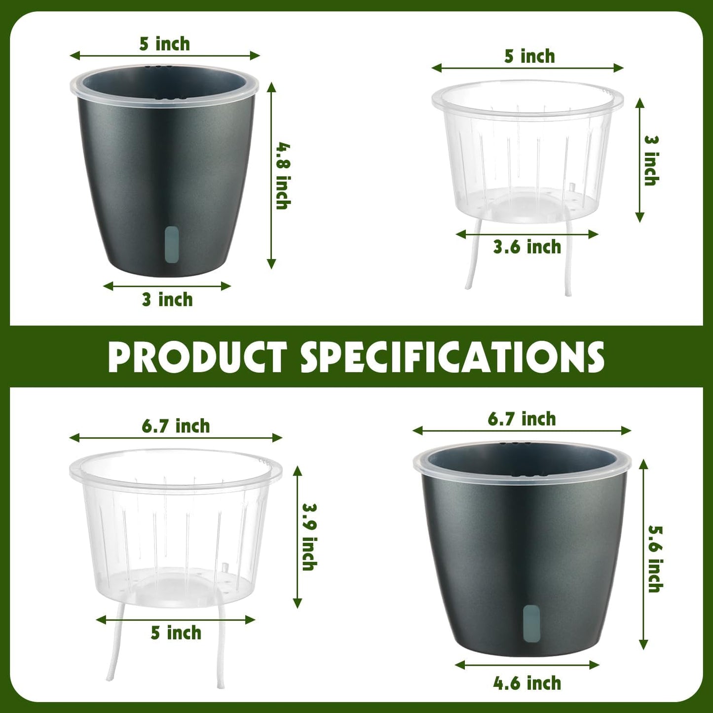 Self Watering Pots for Indoor Plants, 6-Pack 6.7'' Self Watering Planter with Drainage Holes, Small African Violet Pots with Water Indicator, Clear Wick Orchid Pot, Grey Gold