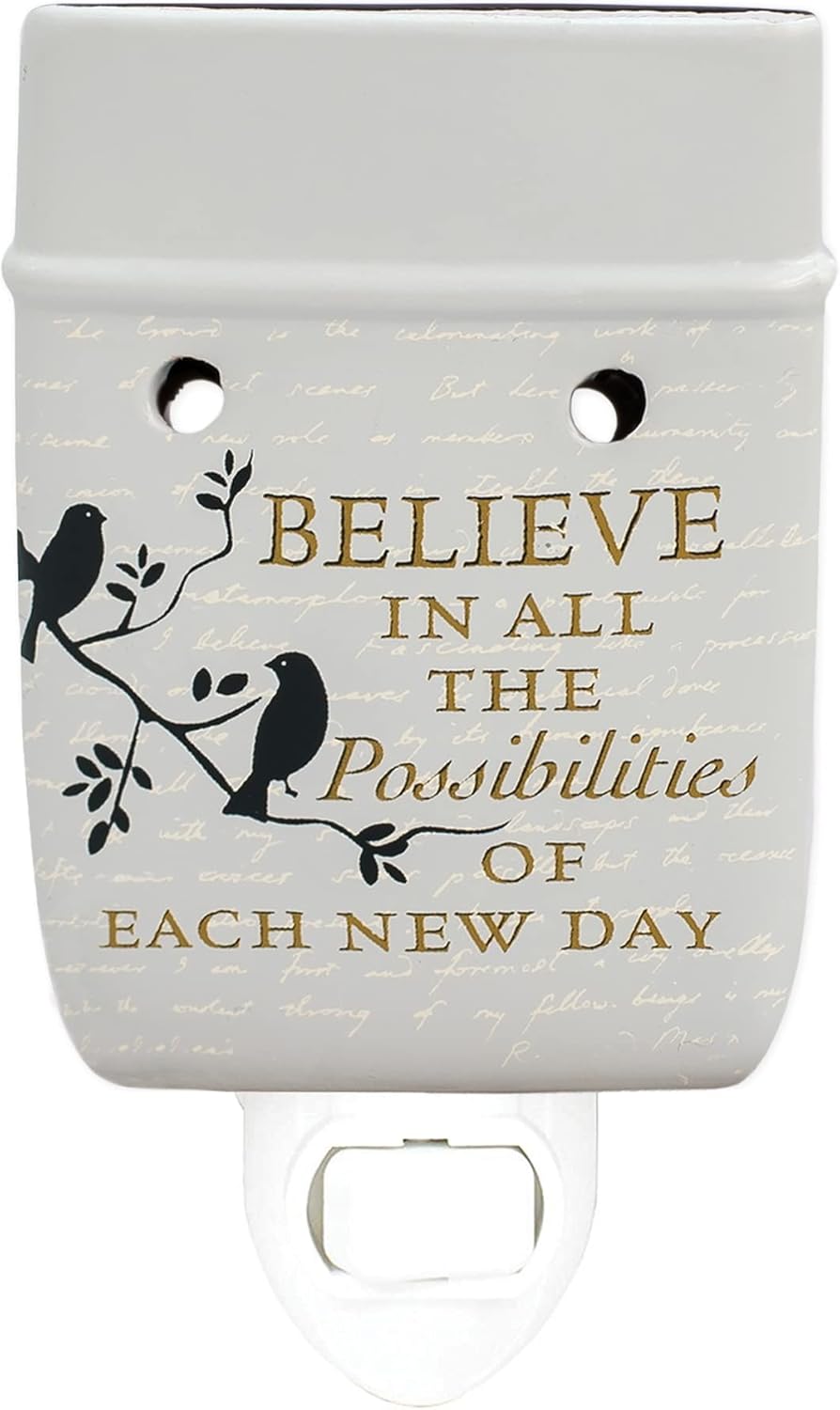 Elanze Designs Birds on a Tree Believe Grey Ceramic Stoneware Electric Plug-in Outlet Wax and Oil Warmer