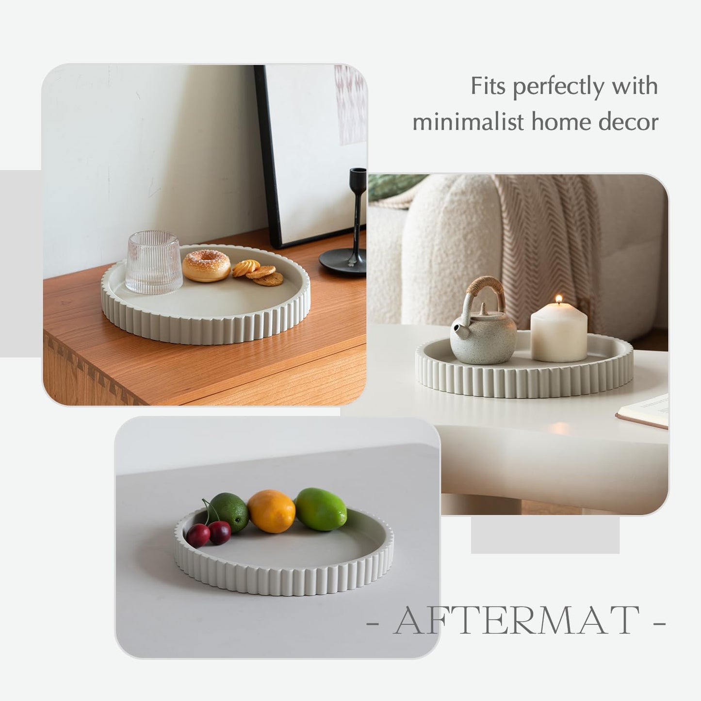 Decorative Tray for Coffee Table, Living Room, Side Table, 2 Packs 11" Gray Round Concrete Home Decor Serving Trays for Accent Table, Console Table