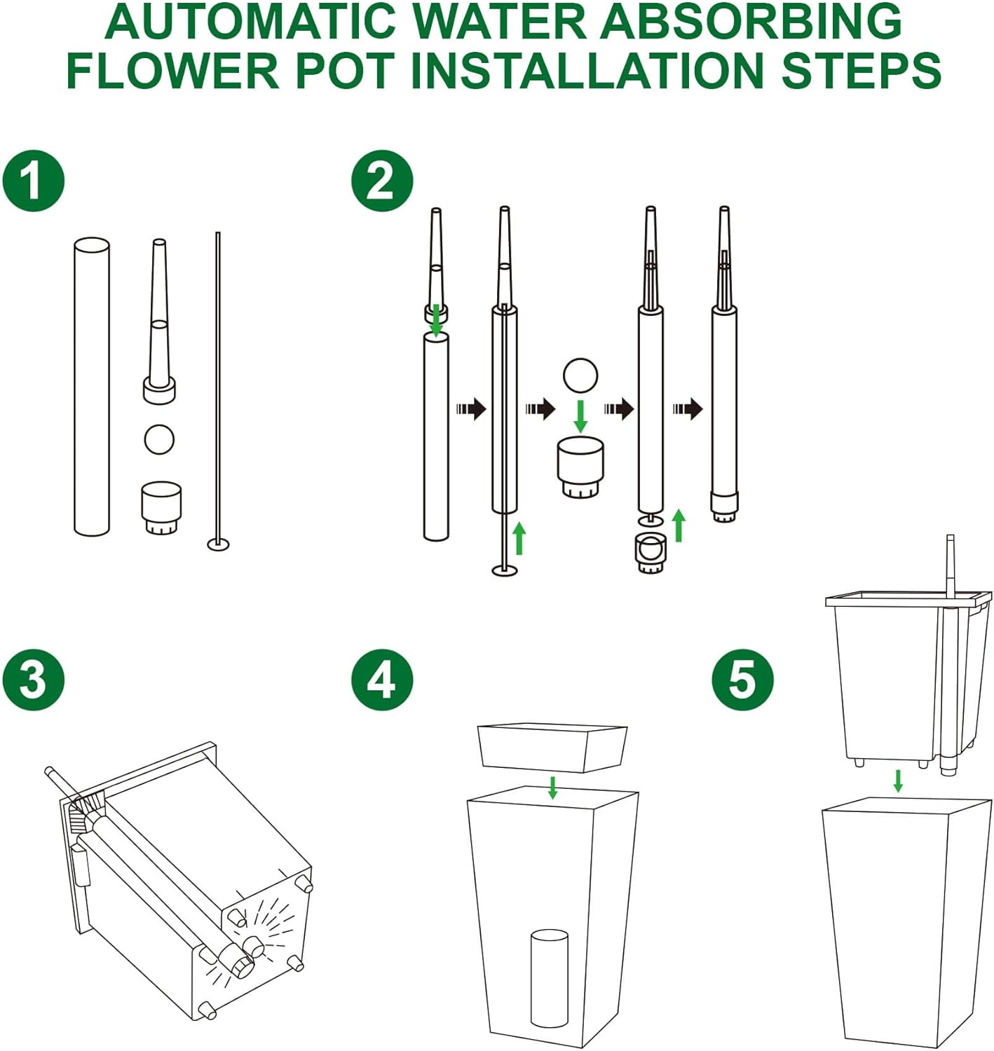 30 Inch Tall Planters Set of 2, Front Porch Self Watering Pots with Drainage Holes ＆ Water Level Monitor ＆ Inner Bucket