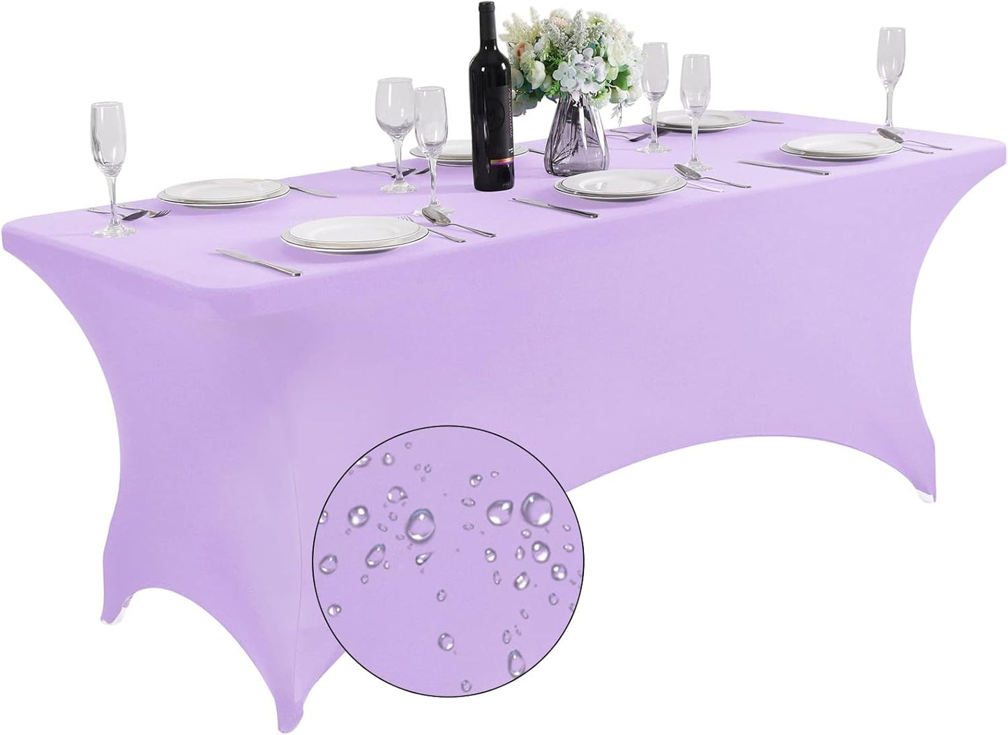 SuperO Waterproof Spandex Table Cover for 6FT Table Universal Fitted Stretch Tablecloth for Party, Banquet, Wedding and Events-Lavender