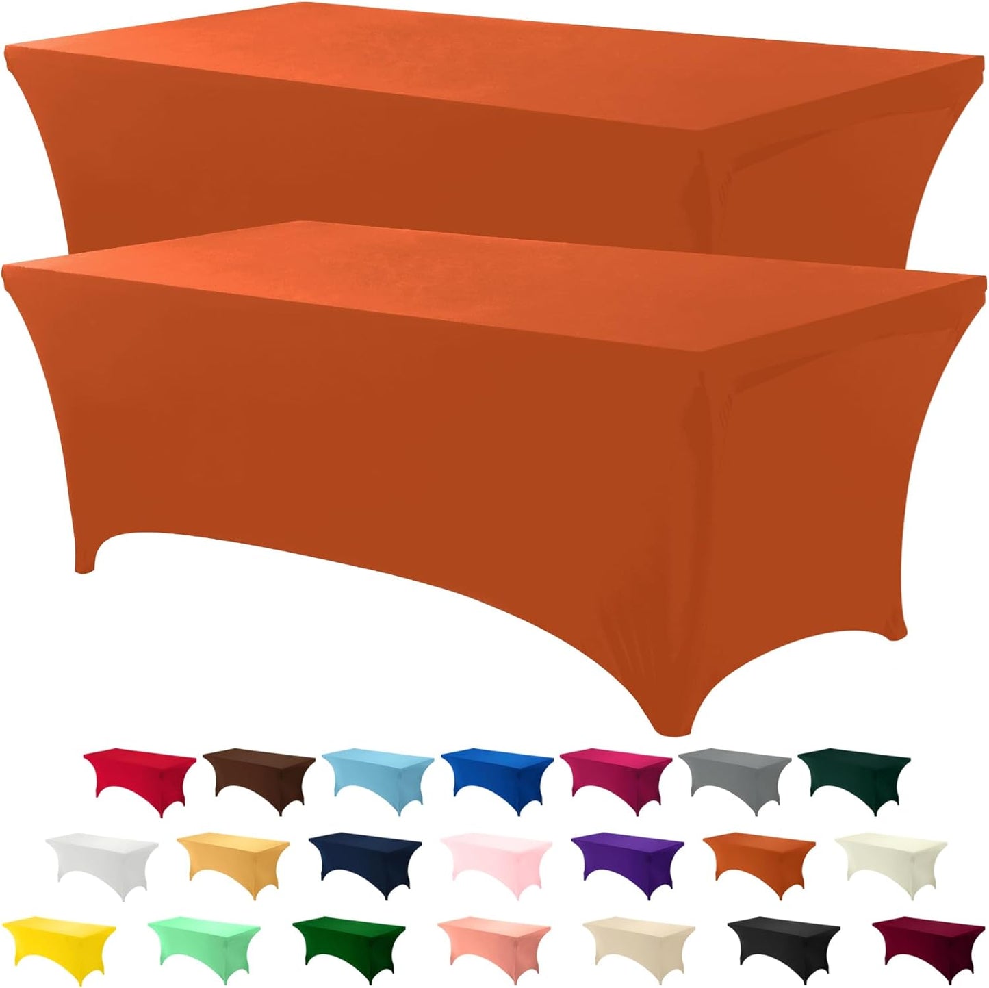 Utopia Kitchen 6FT Spandex Tablecloth [2 Pack, Orange] 200 GSM Stretch, Fitted, Washable and Wrinkle Resistant Table Cloth Rectangle Cover for Trade Shows, Wedding, Parties [72Lx30Wx30H Inch]