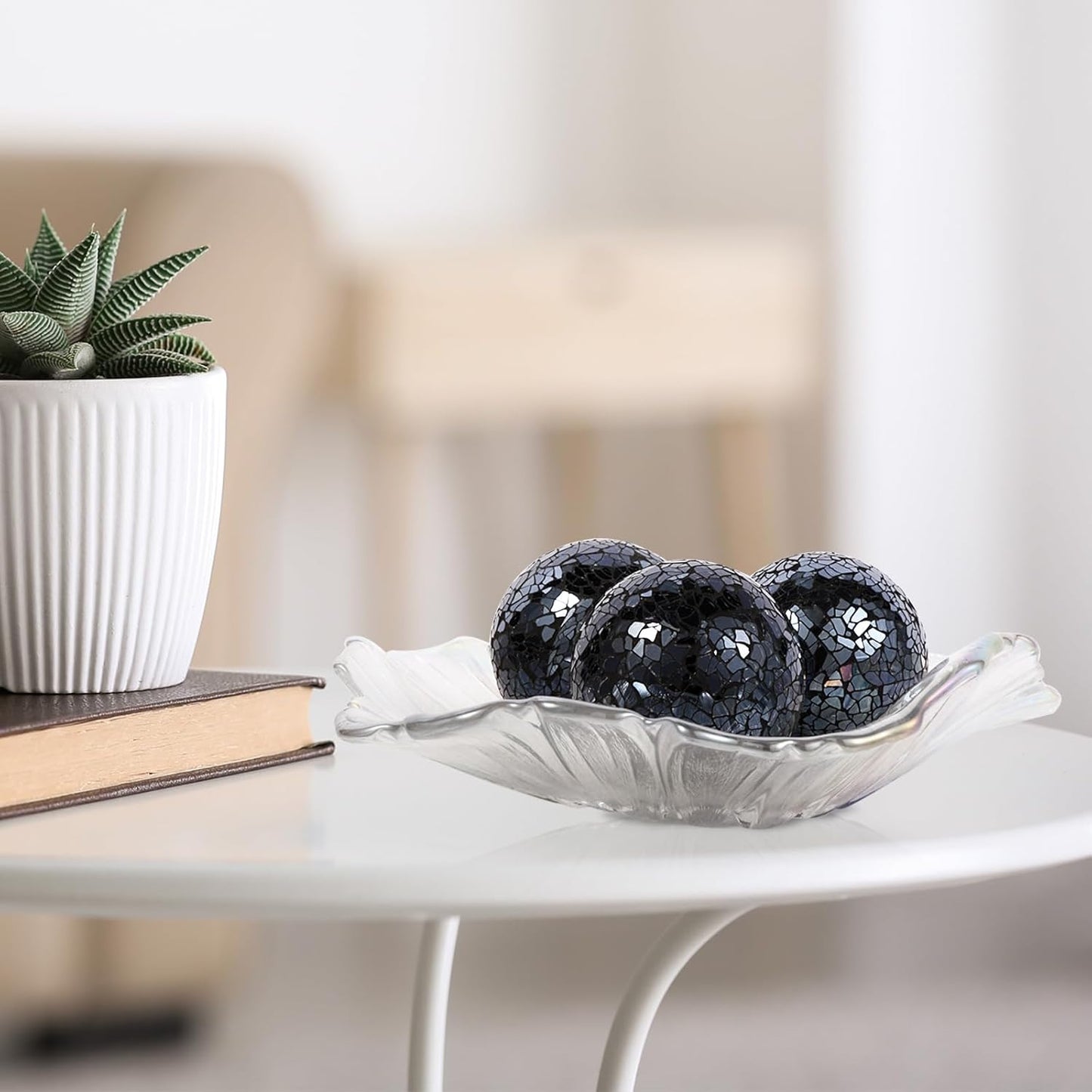 6Pcs Decorative Ball for Bowls, 8cm/3.15inch Mosaic Glass Centerpiece Decoration Balls Mirror Glass Ball Fillers for Home Decor Dining Tables Wedding Party (Black)