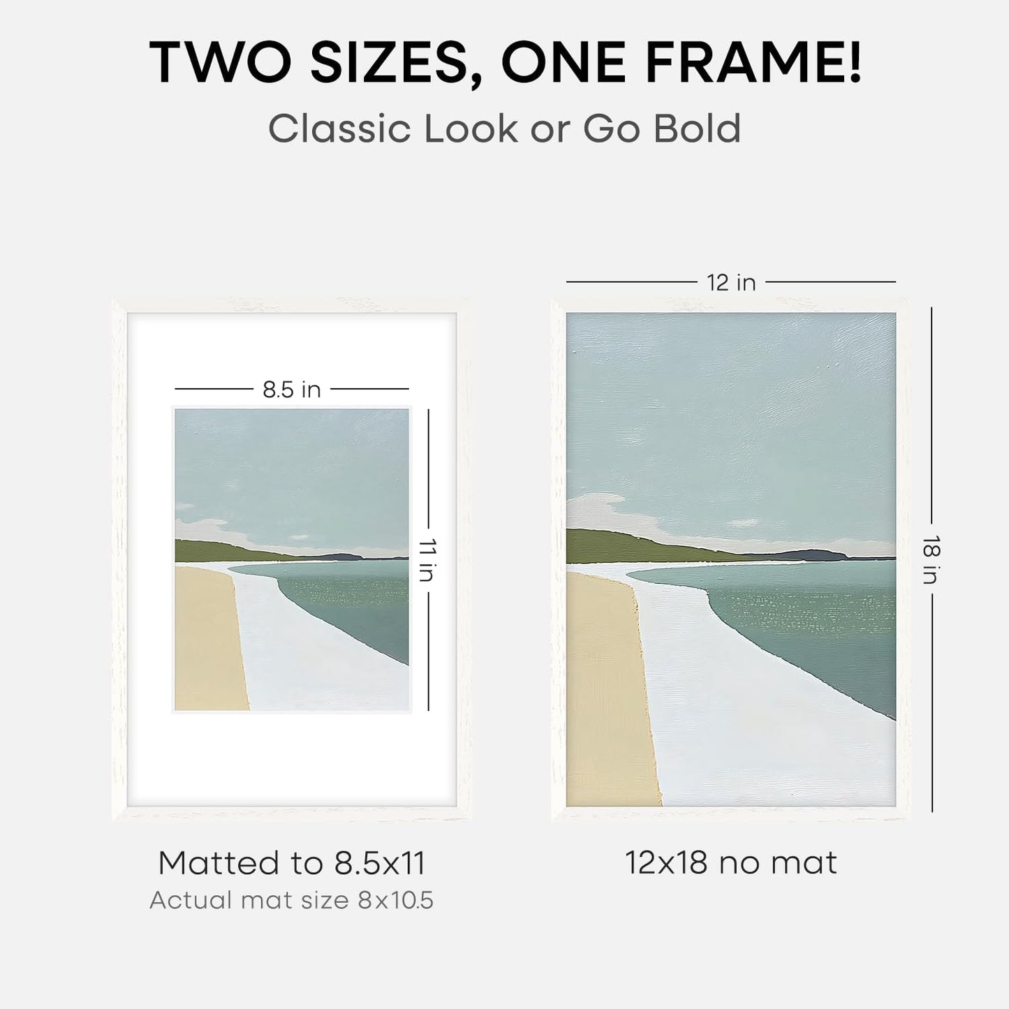 Homeforia 12x18 Frame White Wood, High End Oak 12x18 Poster Frame White with Mat 8.5x11 Print, 12 x 18 Wooden Picture Frames Matted to 8.5 by 11 Photo, 18x12 Frames, Tempered Glass, Wall Kit, Set of 1
