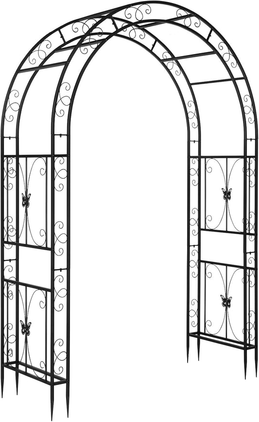 VINGLI Garden Arbor, Arch Archway for Wedding Ceremony Party, Steel Garden Trellis for Plant Climbing, Christmas Garden Decorations Pergola for Garden, Backyard, Lawn (Black, 75.5x22.8x94.5in)