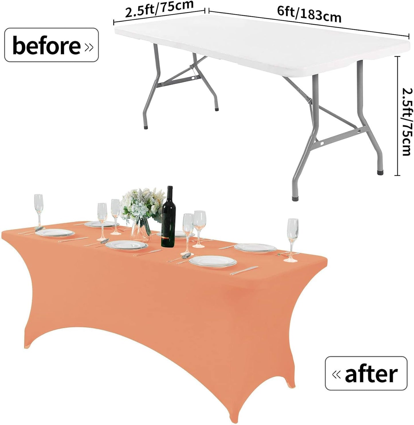 Spandex Table Cover for 6Ft or 4fT or 8ft Table Universal Fitted Stretch Tablecloth for Party, Banquet, Wedding and Events-Peach