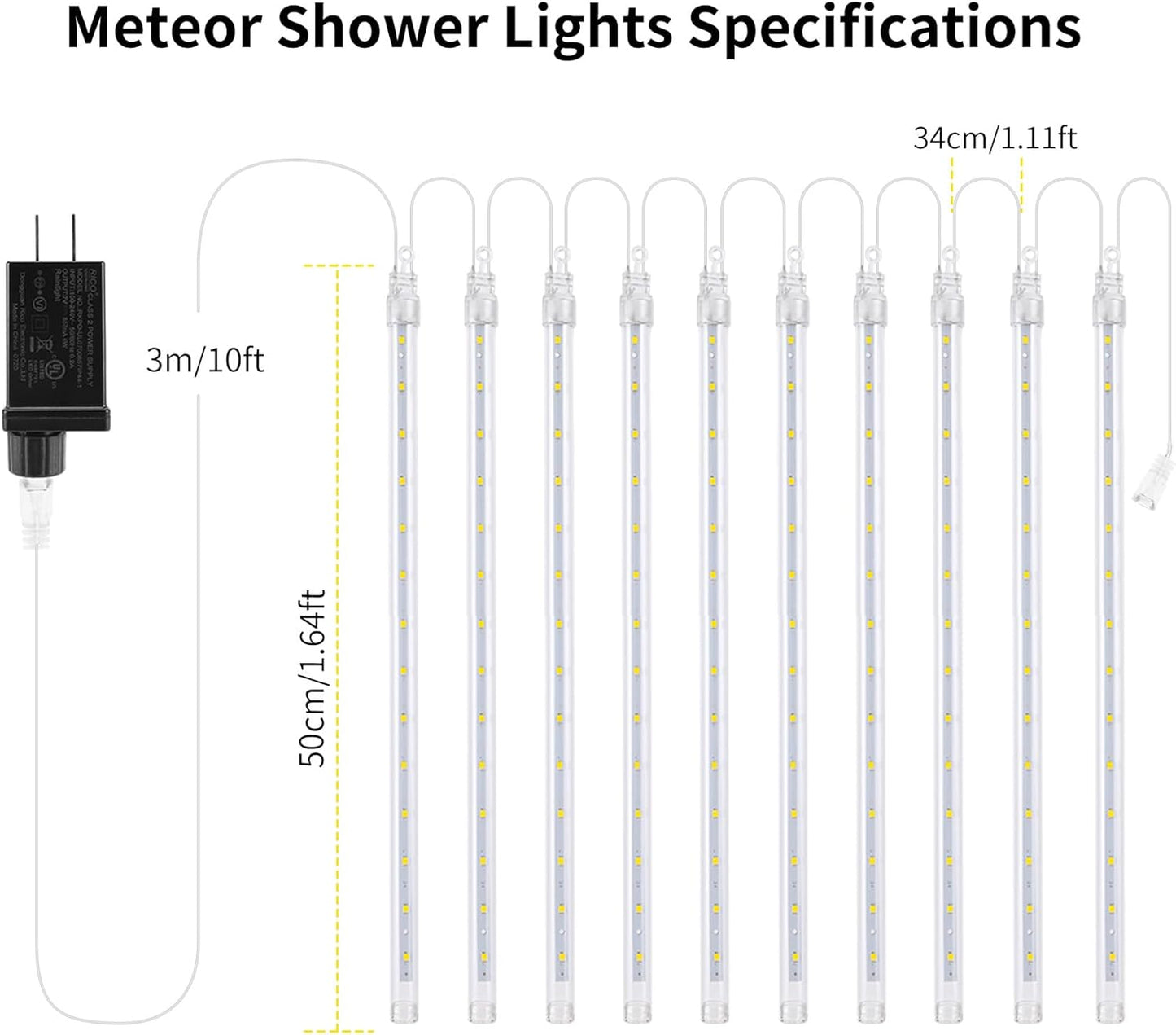 【2 Pack】 Christmas Lights Meteor Shower Rain Lights 20inch, Totally 20 Tube 720 LEDs Icicle Lights Outdoor Raindrop Lights for Xmas Halloween Wedding Party Tree Holiday Decoration, Green