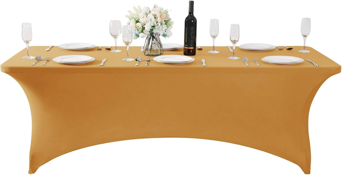 Spandex Table Cover for 8FT or 4ft or 6ft Table Universal Fitted Stretch Tablecloth for Party, Banquet, Wedding and Events-Gold