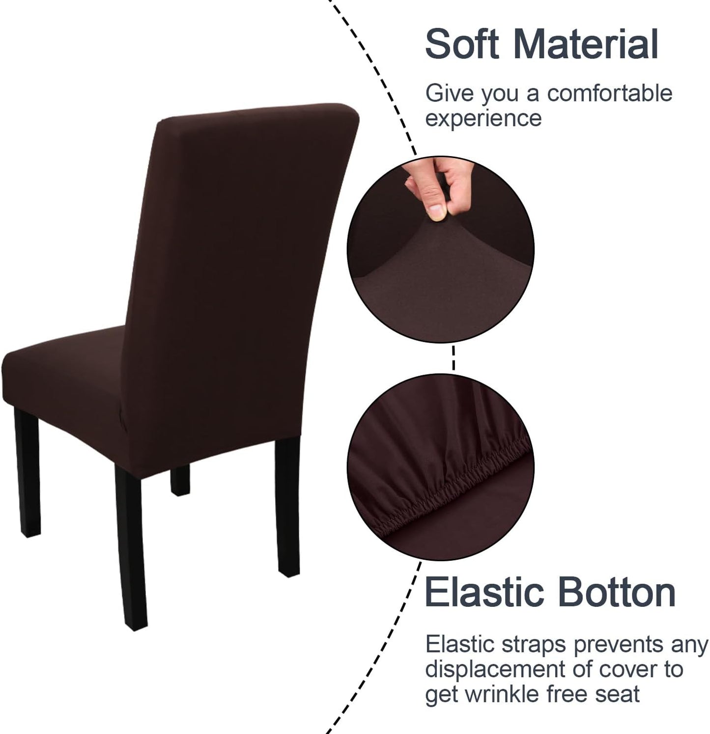 JQinHome 4 Pcs Dining Chair Slipcover,High Stretch Removable Washable Chair Seat Protector Cover for Home Party Hotel Wedding Ceremony (Pack of 4, Coffee)