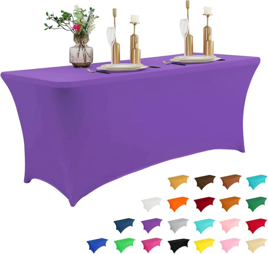IVAPUPU 6FT Table Cloth for Rectangular Fitted Events Stretch Purple Washable Table Cover Spandex Tablecloth Protector for Party, Wedding, Cocktail, Banquet, Festival