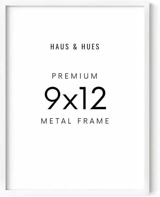 HAUS AND HUES 9x12 White Picture Frame - 9X12 Poster Frame - Vertical & Horizontal Hanging, Shatterproof Plexiglass - Perfect for Home, Room, Office (9x12 in, White)