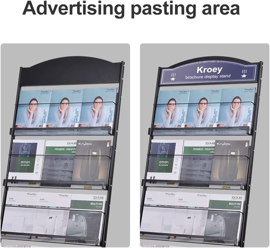 floor magazine rack brochure display stand for offices and public reception area，literature rack with 4 Universal wheels (59"×27"×14")