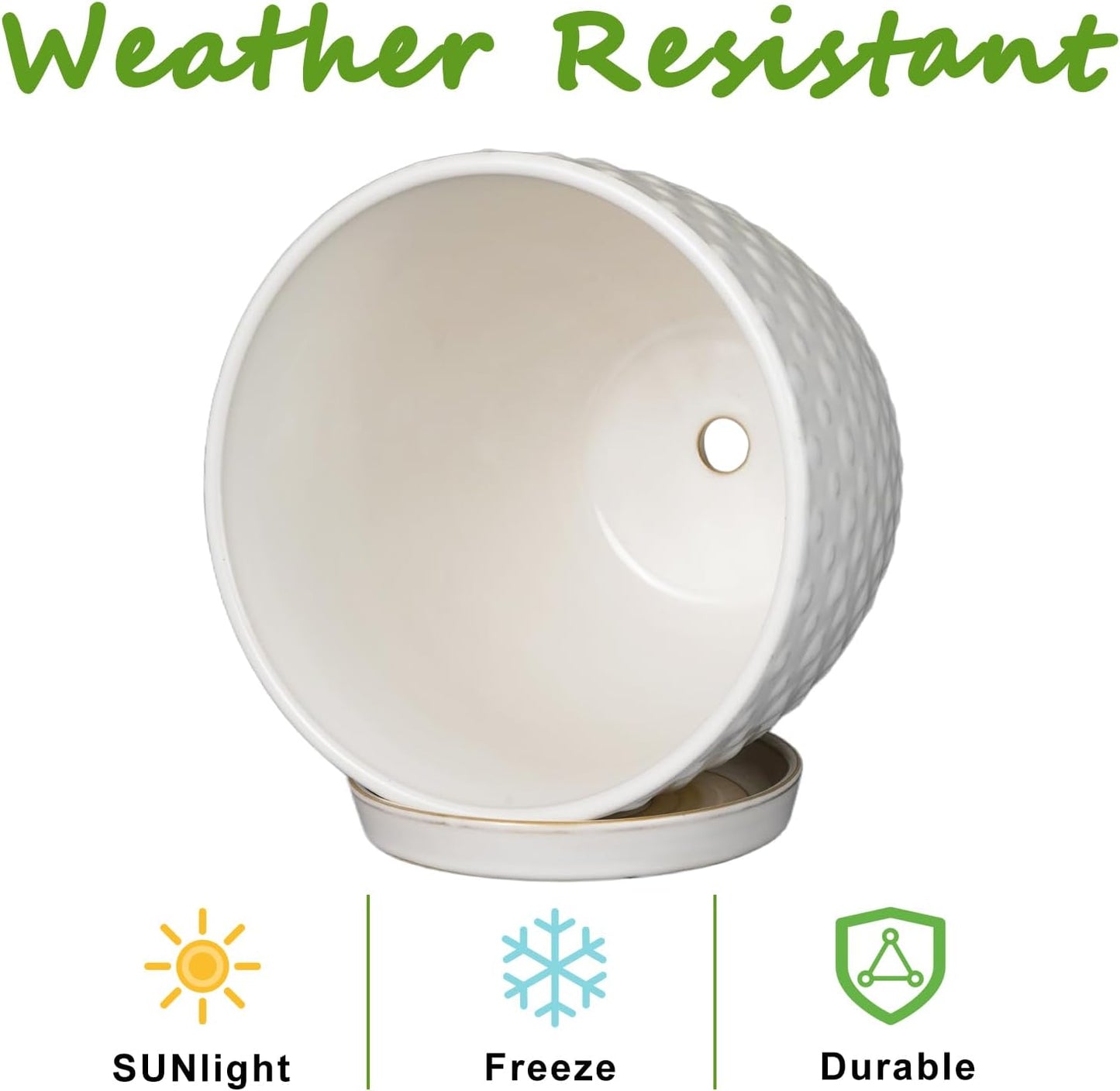 G EPGardening 8 Inch Plant Pot for Indoor Outdoor Plants Round Ceramic Planter Pot with Drainage Hole and Saucer Modern Large Flower Pot White