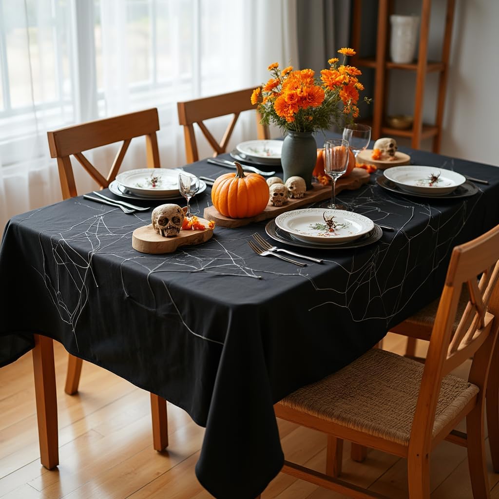 sancua Rectangle Tablecloth - 60 x 84 Inch - Stain and Wrinkle Resistant Washable Polyester Table Cloth, Decorative Fabric Table Cover for Dining Tables, Buffet Parties and Camping, Black