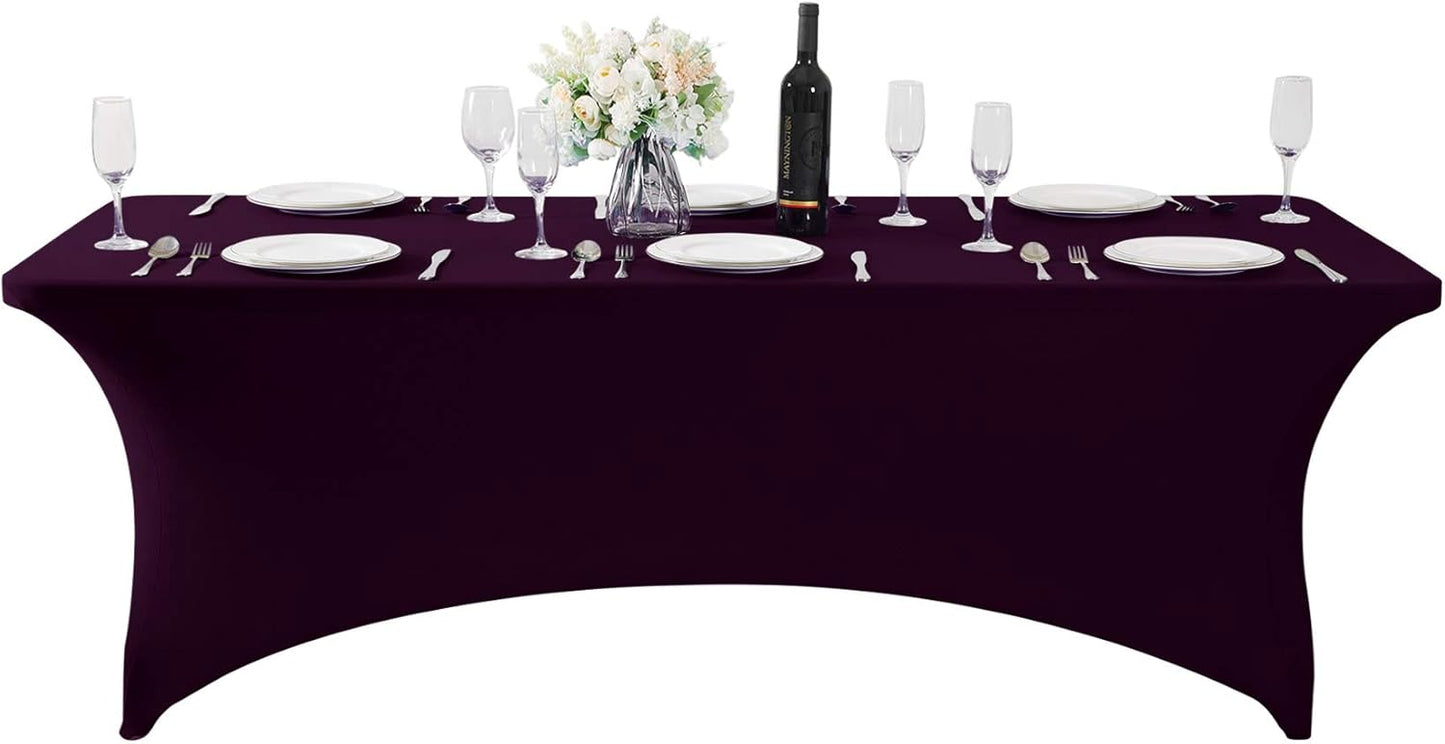 Spandex Table Cover for 8FT or 4ft or 6ft Table Universal Fitted Stretch Tablecloth for Party, Banquet, Wedding and Events-Eggplant