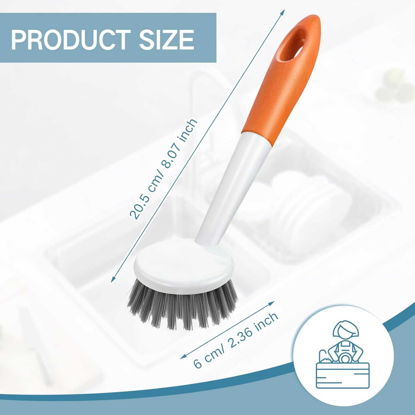 Patelai 12 Pack Kitchen Scrub Dish Brush with Long Handle Dish Scrubber with Stiff Bristles Scrub Brushes for Kitchen Dishes Washing Tools, Pots, Pans and Sink Cleaning (Multicolor)