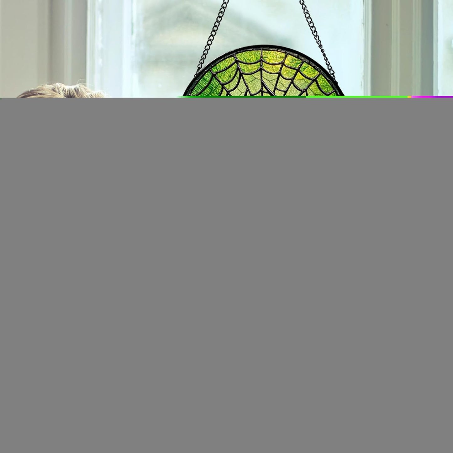 Stained Glass Window Hanging - Black Green Horror Spider Web Suncatcher for Doors Garden Patio Sun Catchers Decor Christmas Halloween Birthday Gifts for Women Men Mom Nana Friend 6.3 in