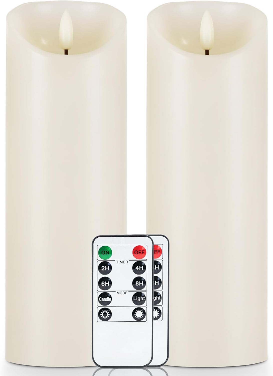 5plots 9" x 3" Flickering Flameless Candles - Battery Operated Wax LED Candles - Amber Yellow Light with Remote and Timers Set of 2, Ivory, for Home Decor, Candle Sconces