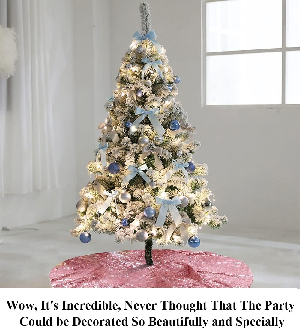 Partisout 48in Fuchsia Pink Sequin Tree Skirt Glitter Colorful Christmas Skirts for Halloween Holiday Celebration Supplies