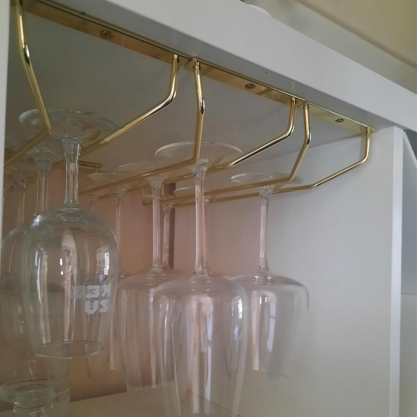 14-Inch Gold Wine Glass Rack, Under Cabinet Wine Glass Holder Stainless Steel Stemware Rack - Hanging Stemware Holder for Cabinet Kitchen Bar, Set of 4