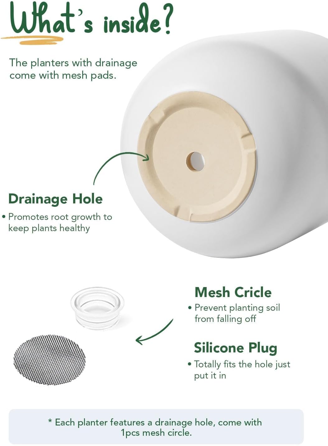 LE TAUCI 12 Inch Pots for Plants, Ceramic Large Planters for Indoor Plants, Indoor Plant Pots for Home Garden Patio Office, Planter Pots with Drainage Hole and Rubber Plug, White